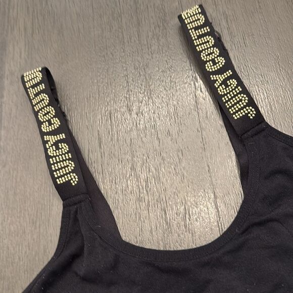 Juicy Couture Sports‎ Bra Medium Black Gold Studded Logo Straps Activewear - Picture 2 of 7
